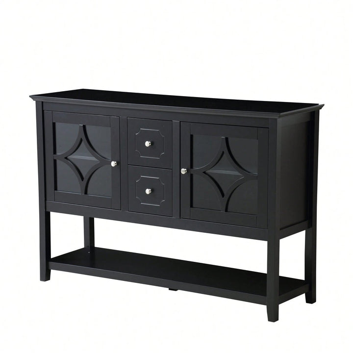 Modern Black Sideboard Buffet Console Table With Adjustable Shelves For Media Storage Image 1