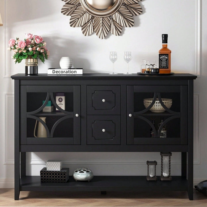 Modern Black Sideboard Buffet Console Table With Adjustable Shelves For Media Storage Image 2