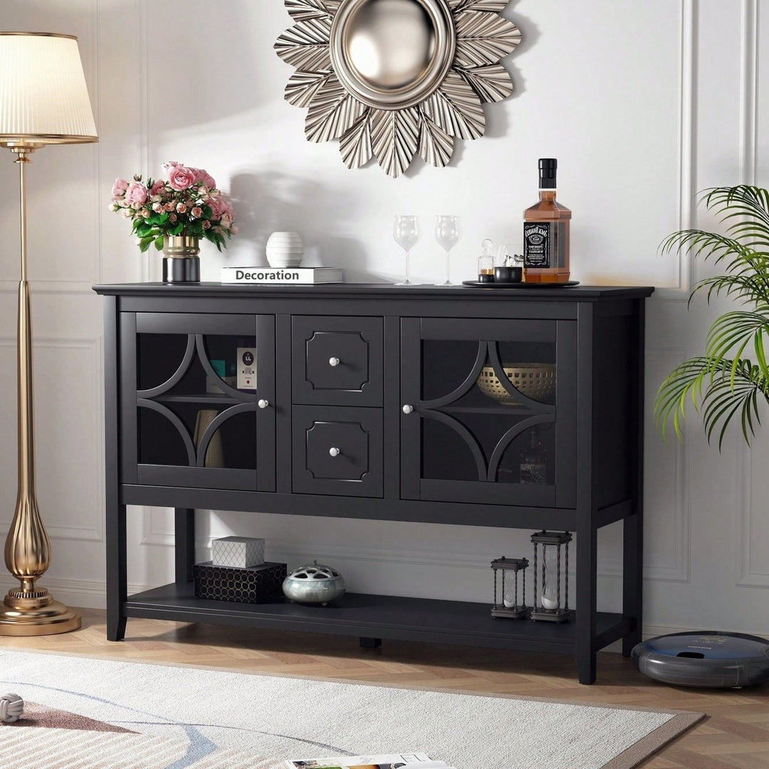 Modern Black Sideboard Buffet Console Table With Adjustable Shelves For Media Storage Image 3