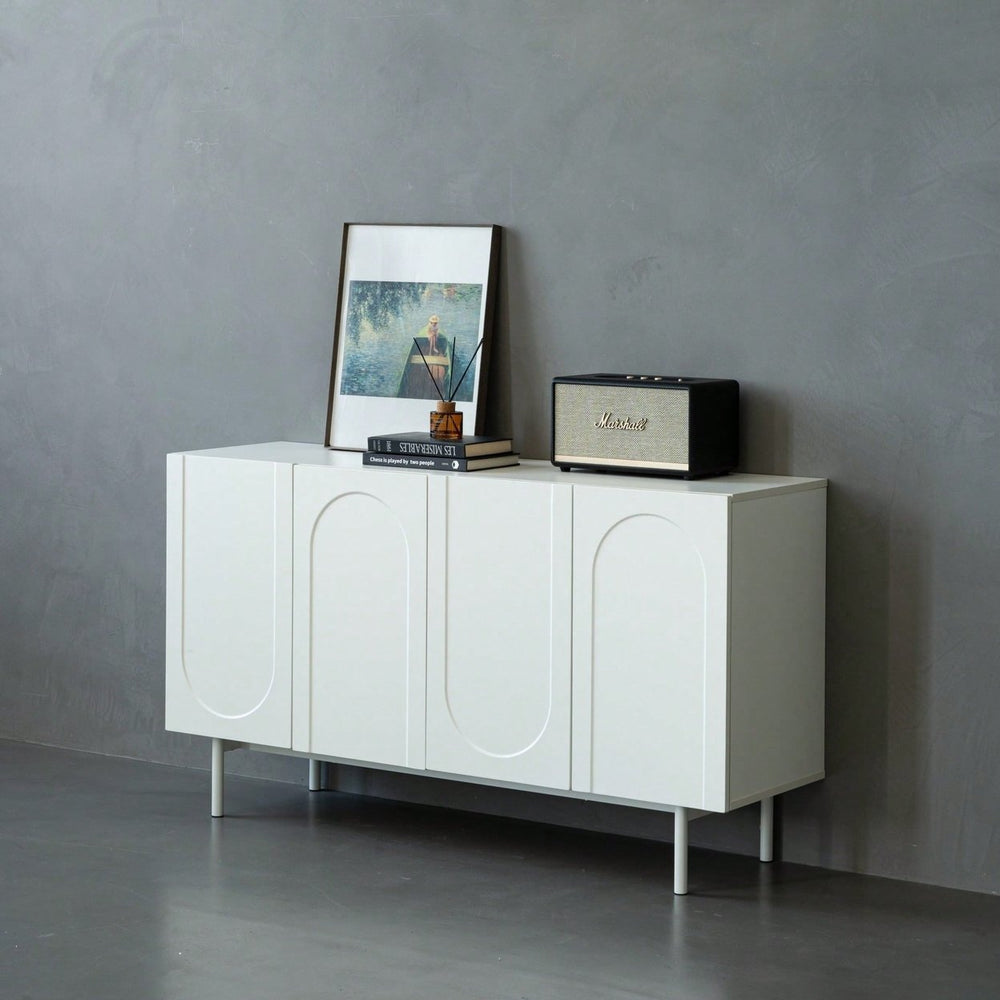 Modern Cream White 4 Door Accent Cabinet Stylish Sideboard Buffet For Living Room And Dining Room Storage Image 2