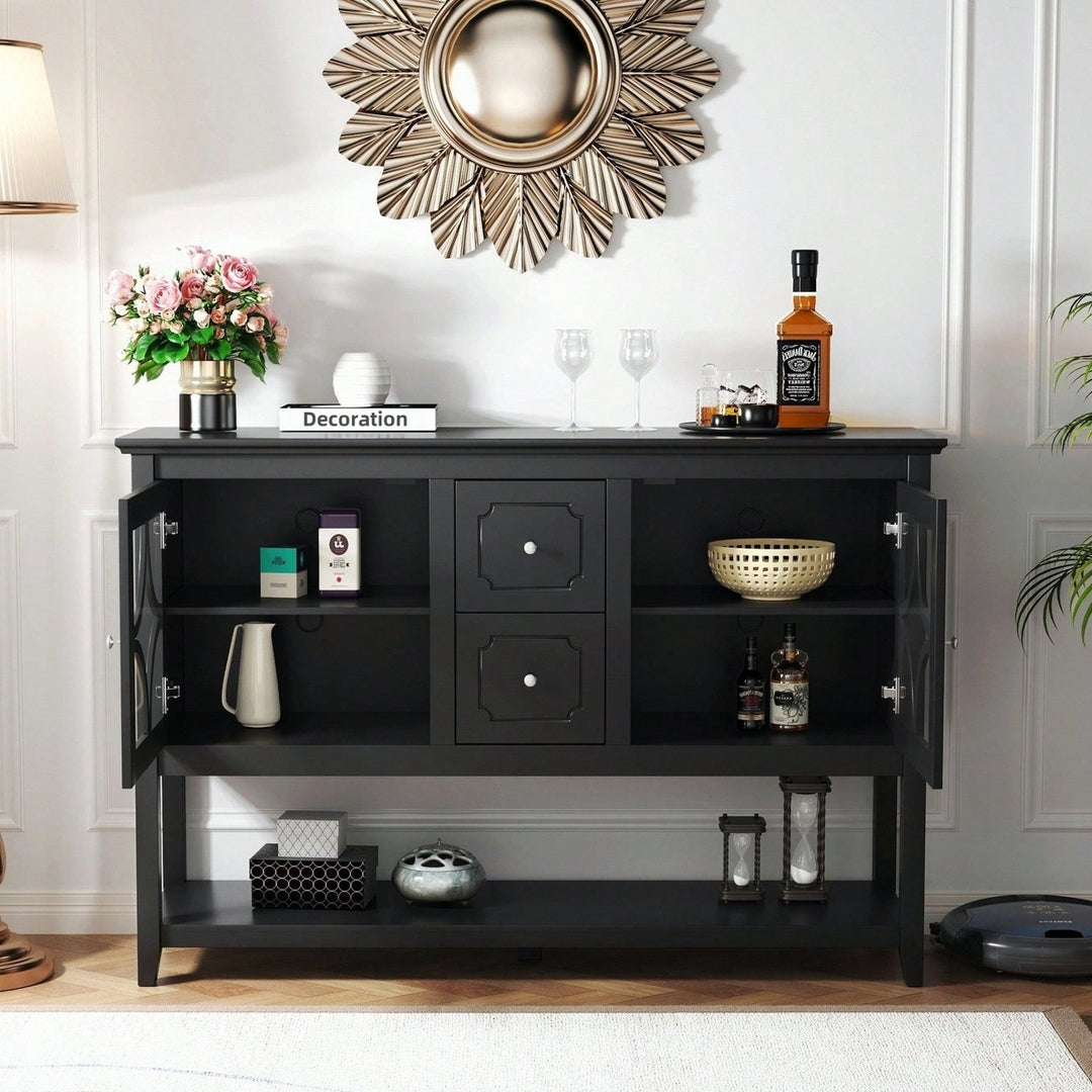 Modern Black Sideboard Buffet Console Table With Adjustable Shelves For Media Storage Image 4