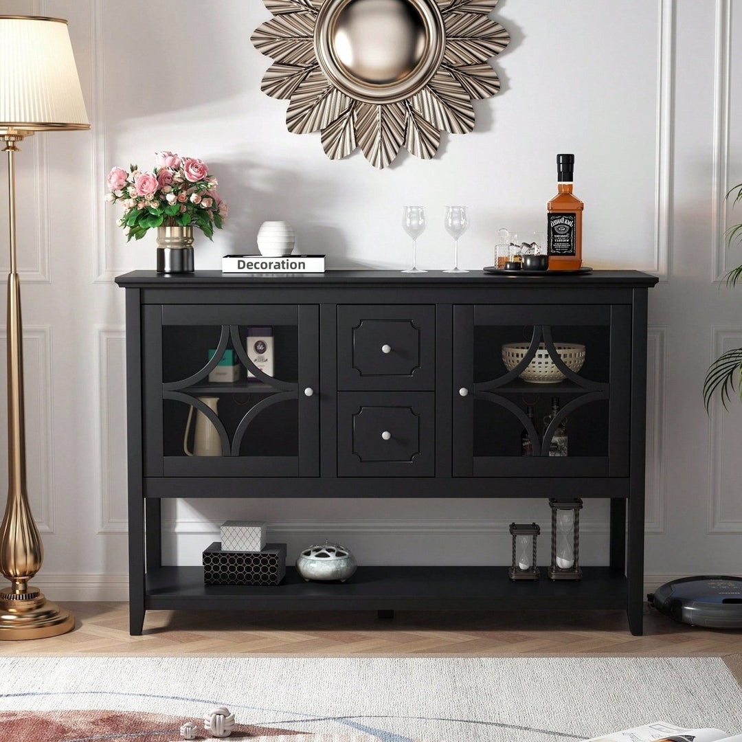 Modern Black Sideboard Buffet Console Table With Adjustable Shelves For Media Storage Image 5