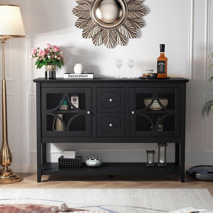 Modern Black Sideboard Buffet Console Table With Adjustable Shelves For Media Storage Image 5