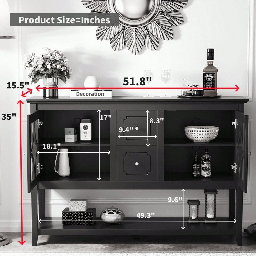 Modern Black Sideboard Buffet Console Table With Adjustable Shelves For Media Storage Image 6