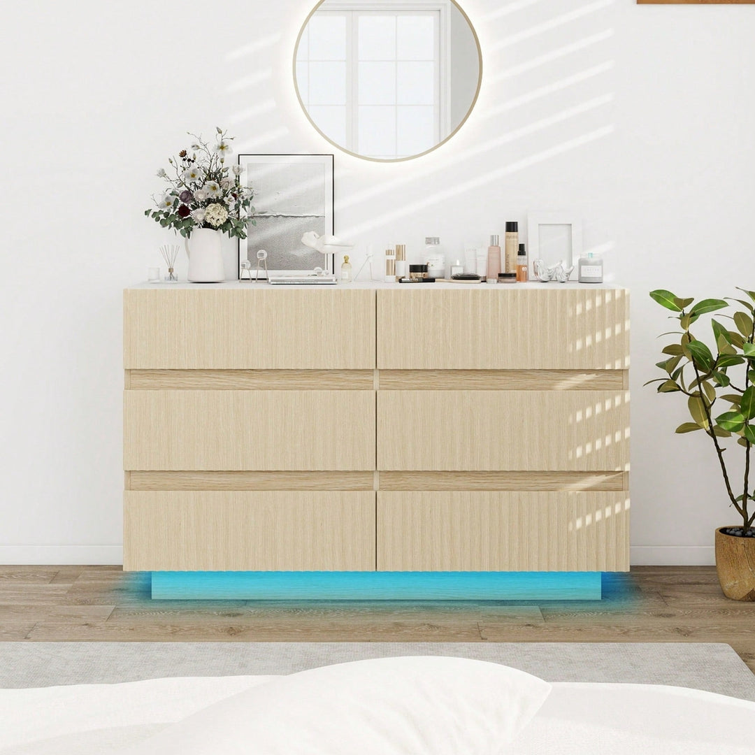 Modern 6 Drawer Dresser With LED Lighting And Organizer For Bedroom Living Room Hallway Image 3