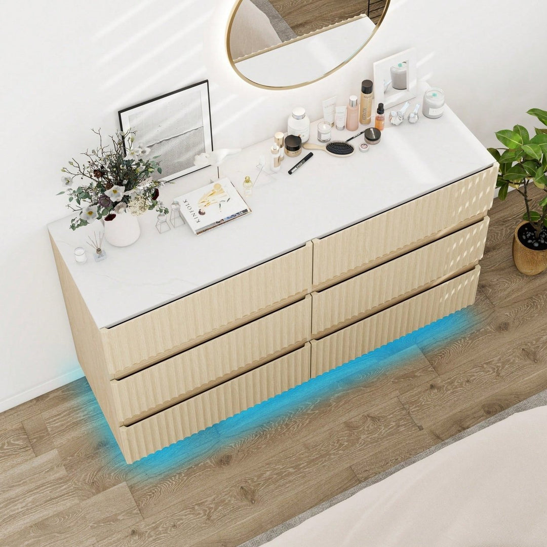 Modern 6 Drawer Dresser With LED Lighting And Organizer For Bedroom Living Room Hallway Image 6