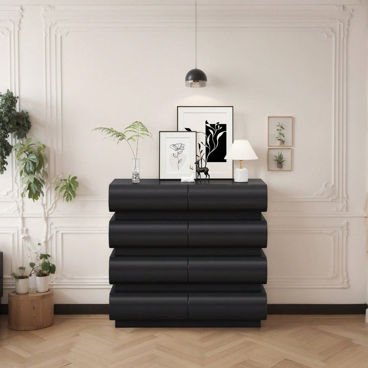 Modern Black 8 Drawer Dresser For Bedroom With No Handles - Spacious Chest Of Drawers For Stylish Storage Image 8