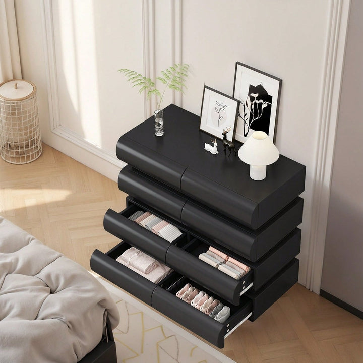 Modern Black 8 Drawer Dresser For Bedroom With No Handles - Spacious Chest Of Drawers For Stylish Storage Image 11