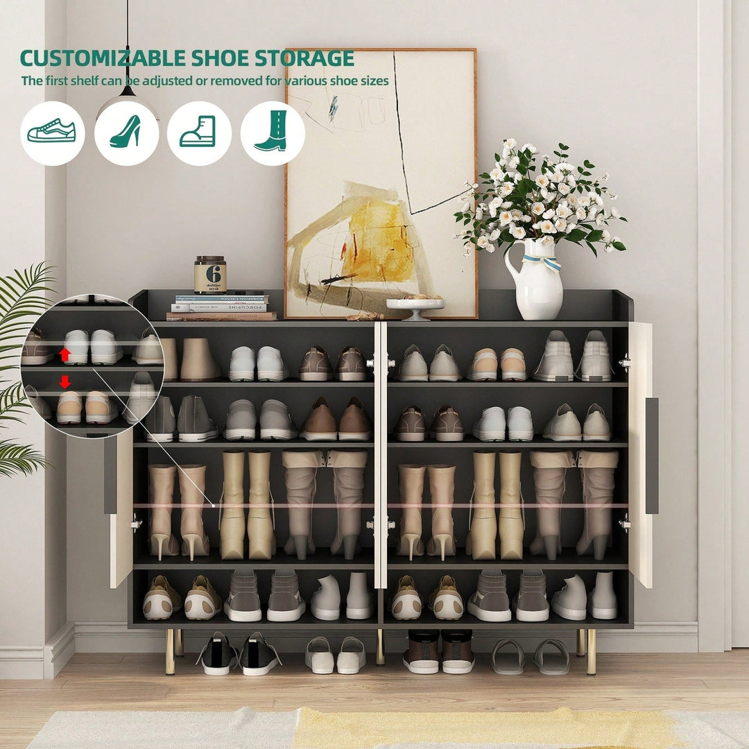 Modern Large Shoe Storage Organizer Cabinet With 4 Doors And Adjustable Shelves For Entryway And Living Room In Black Image 9