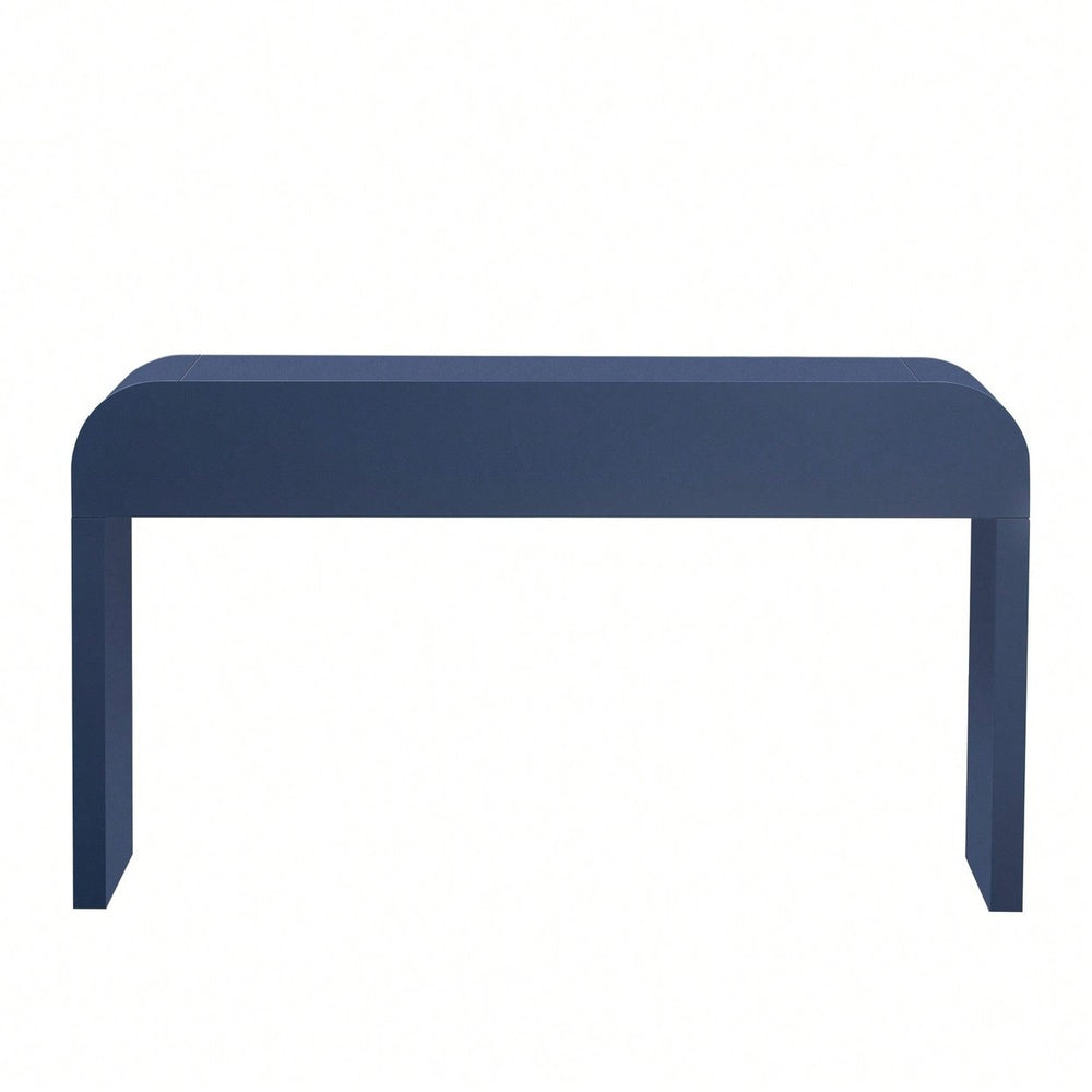 Modern Rounded Console Table With Smooth Surface And 2 Drawers For Living Room And Entryway In Navy Blue Image 2