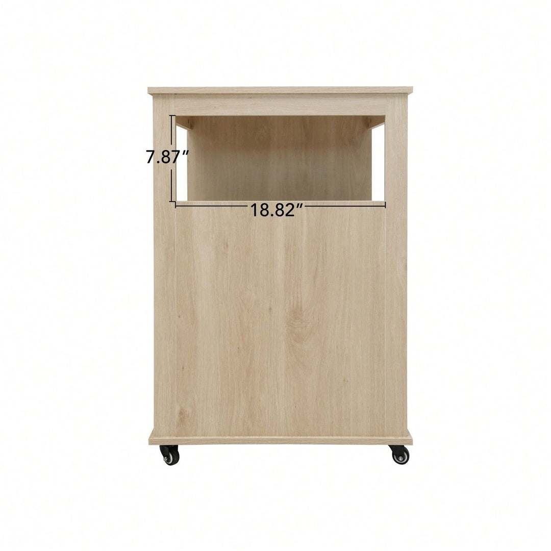 Modern Rolling Kitchen Island Cart With Storage Drawer And Wine Rack, Lockable Casters For Dining Room And Living Room Image 8