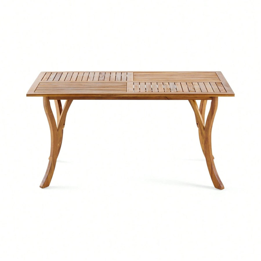 Outdoor 59 Inch Rectangular Solid Wood Dining Table With Teak Finish For Patio And Garden Image 1