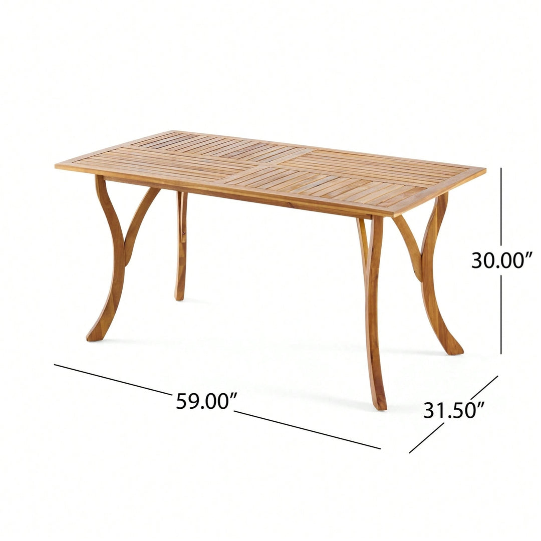 Outdoor 59 Inch Rectangular Solid Wood Dining Table With Teak Finish For Patio And Garden Image 7