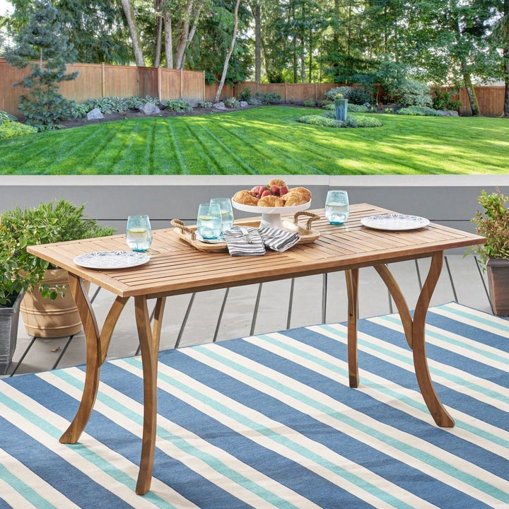 Outdoor 59 Inch Rectangular Solid Wood Dining Table With Teak Finish For Patio And Garden Image 8