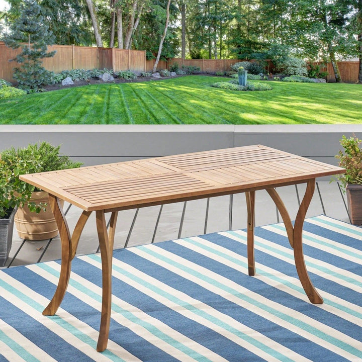 Outdoor 59 Inch Rectangular Solid Wood Dining Table With Teak Finish For Patio And Garden Image 9