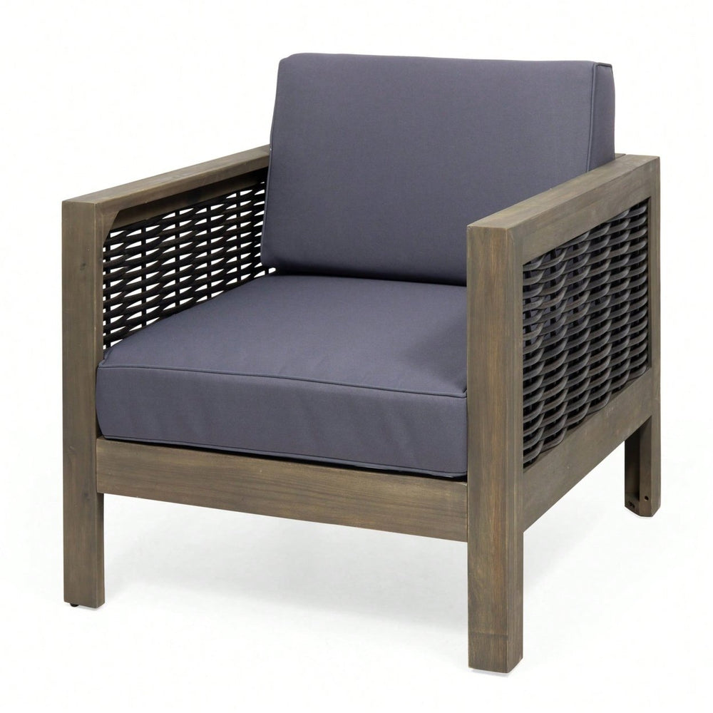 Outdoor Acacia Wood Club Chair With Wicker Accents In Gray Mixed Gray And Brown Image 2