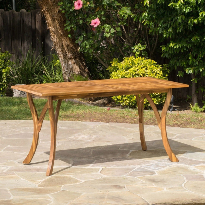 Outdoor 59 Inch Rectangular Solid Wood Dining Table With Teak Finish For Patio And Garden Image 11