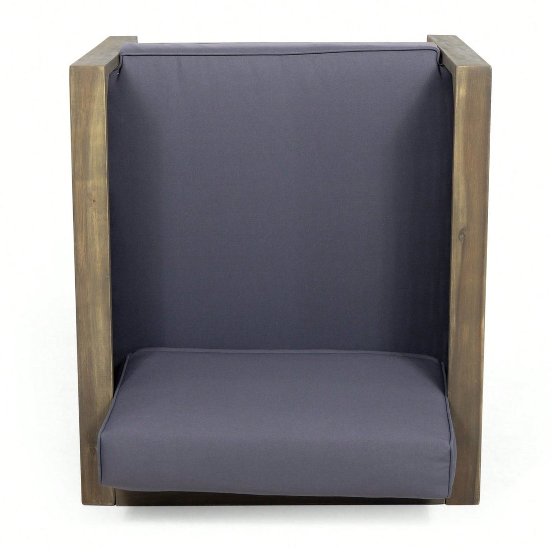 Outdoor Acacia Wood Club Chair With Wicker Accents In Gray Mixed Gray And Brown Image 4