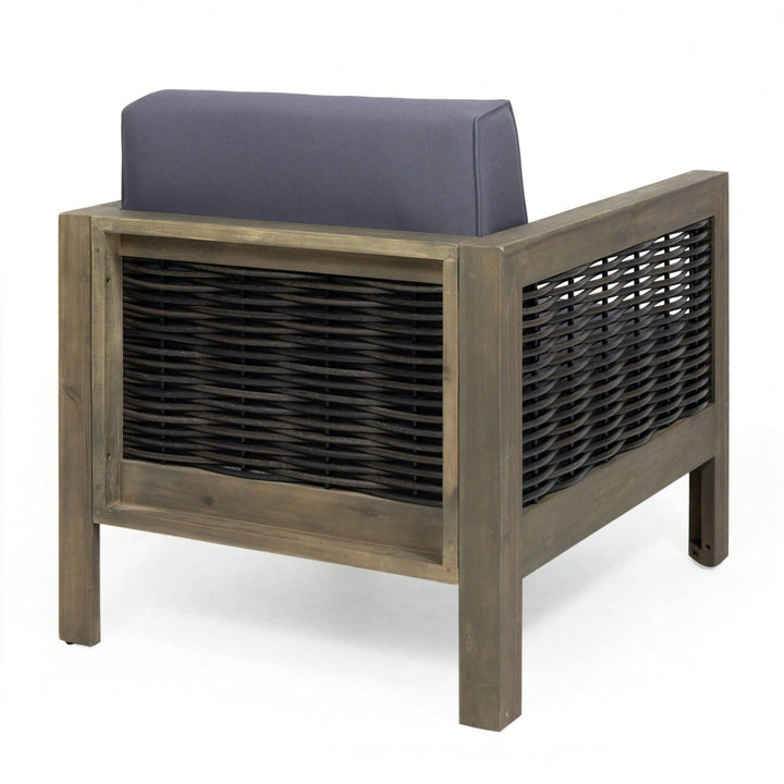 Outdoor Acacia Wood Club Chair With Wicker Accents In Gray Mixed Gray And Brown Image 5