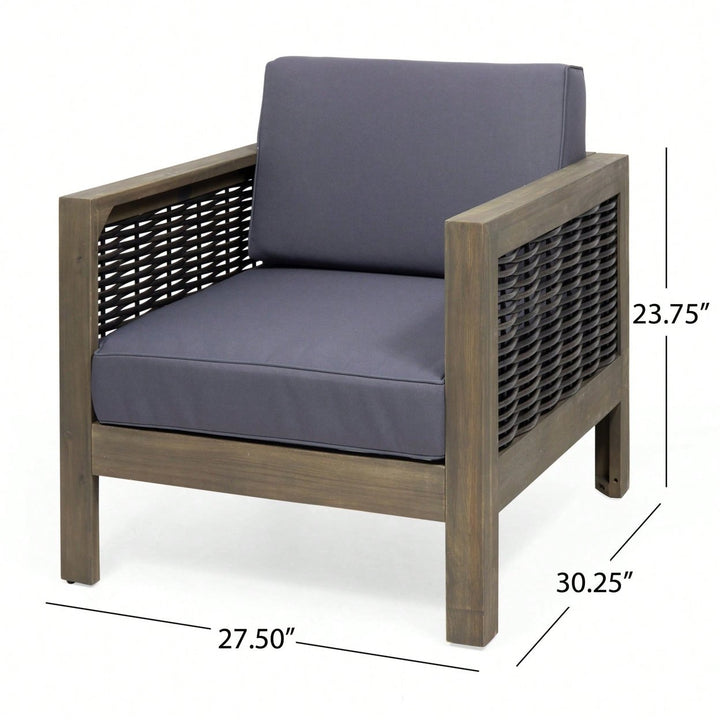 Outdoor Acacia Wood Club Chair With Wicker Accents In Gray Mixed Gray And Brown Image 7