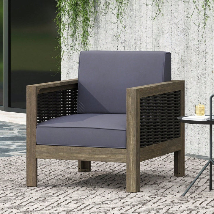 Outdoor Acacia Wood Club Chair With Wicker Accents In Gray Mixed Gray And Brown Image 11