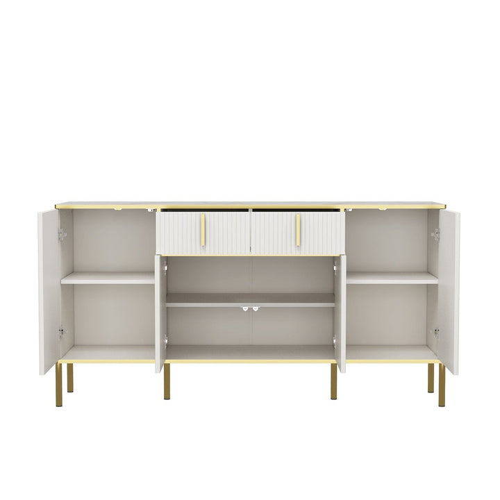 Modern White Sideboard Buffet Cabinet With Four Doors And Two Drawers For Living Room Kitchen Dining Room Hallway Image 1