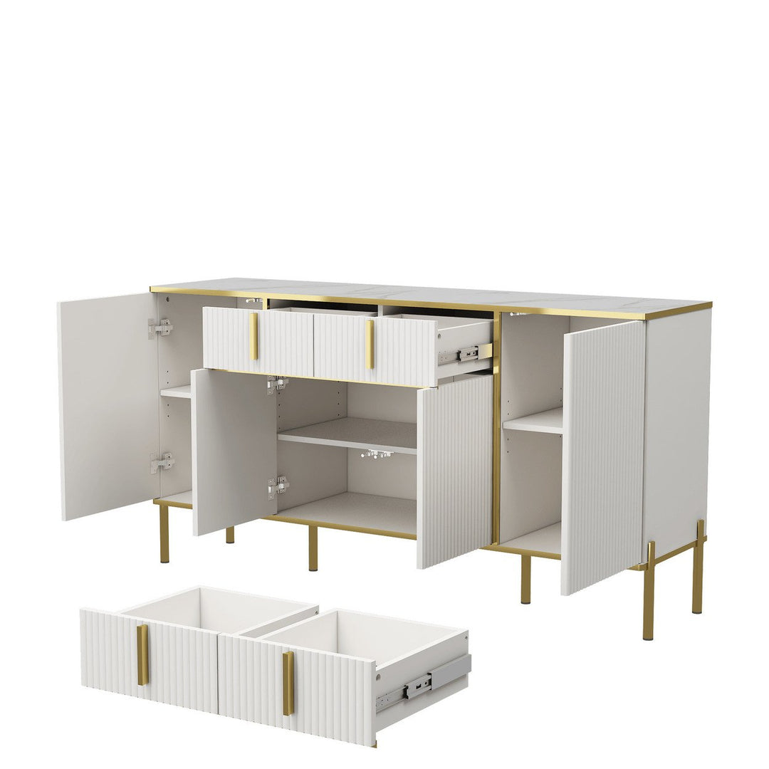 Modern White Sideboard Buffet Cabinet With Four Doors And Two Drawers For Living Room Kitchen Dining Room Hallway Image 2