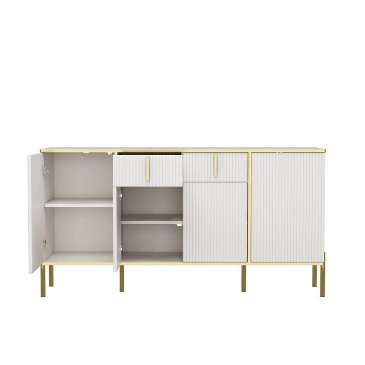 Modern White Sideboard Buffet Cabinet With Four Doors And Two Drawers For Living Room Kitchen Dining Room Hallway Image 3