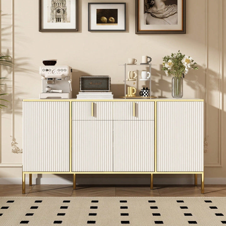 Modern White Sideboard Buffet Cabinet With Four Doors And Two Drawers For Living Room Kitchen Dining Room Hallway Image 9