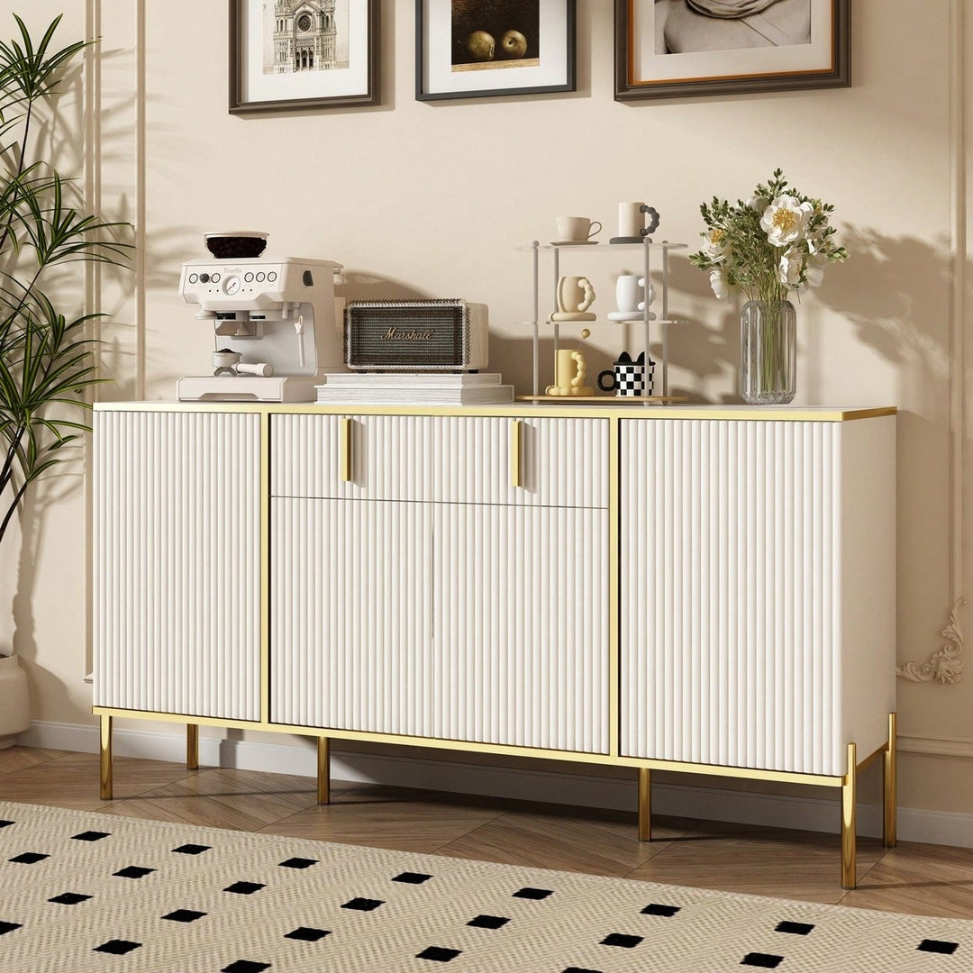 Modern White Sideboard Buffet Cabinet With Four Doors And Two Drawers For Living Room Kitchen Dining Room Hallway Image 10