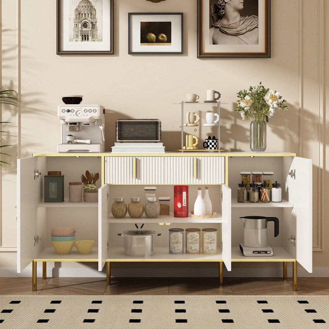 Modern White Sideboard Buffet Cabinet With Four Doors And Two Drawers For Living Room Kitchen Dining Room Hallway Image 11