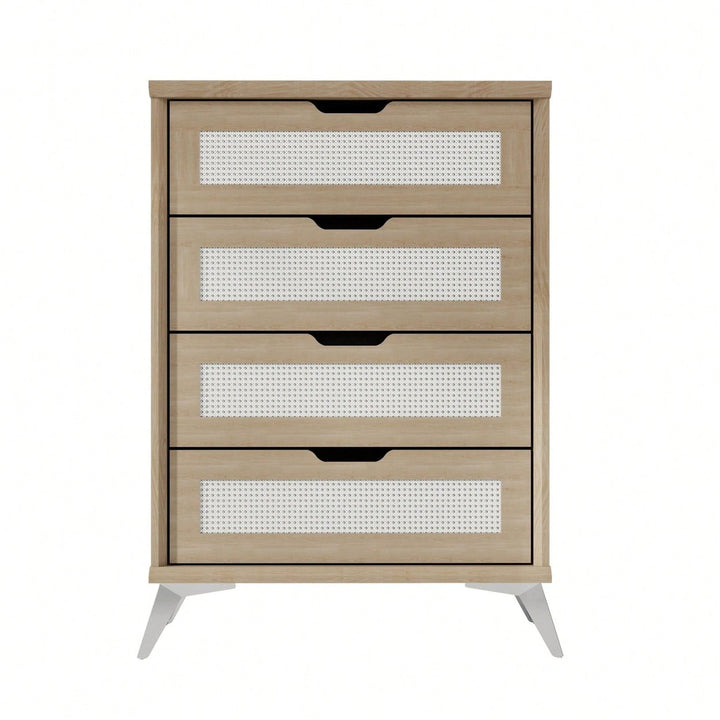 Natural Rattan 4 Drawer Chest For Bedroom With Metal Legs Image 1