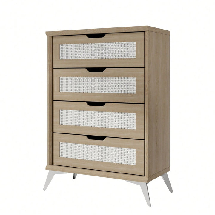 Natural Rattan 4 Drawer Chest For Bedroom With Metal Legs Image 2