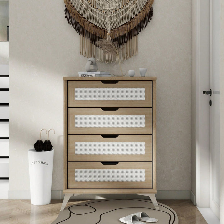 Natural Rattan 4 Drawer Chest For Bedroom With Metal Legs Image 3