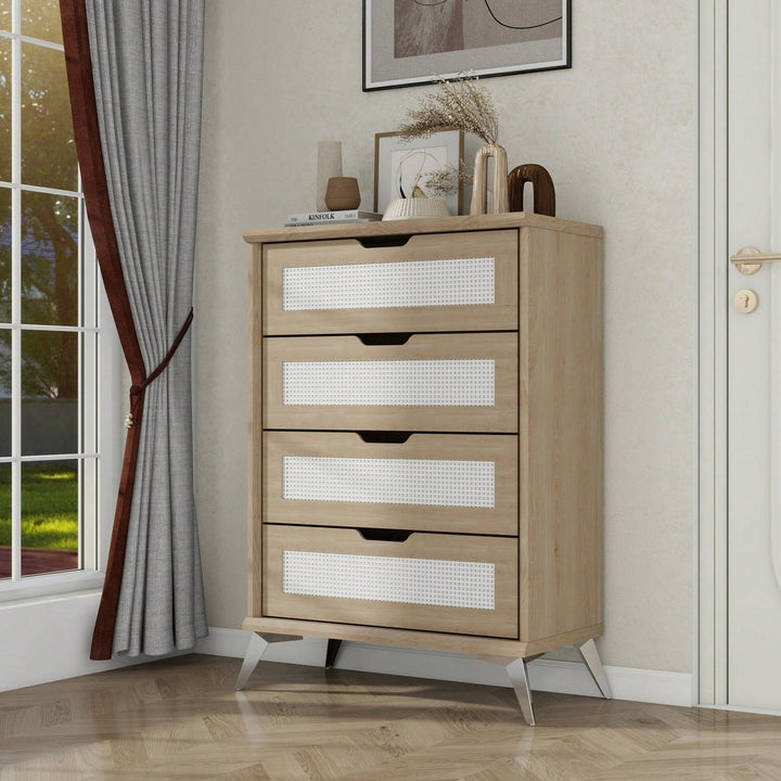 Natural Rattan 4 Drawer Chest For Bedroom With Metal Legs Image 4