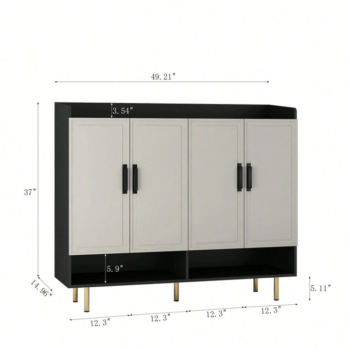 Modern Slim Black Shoe Storage Cabinet With 4 Doors And Adjustable Shelves For Entryway And Closet Organization Image 2