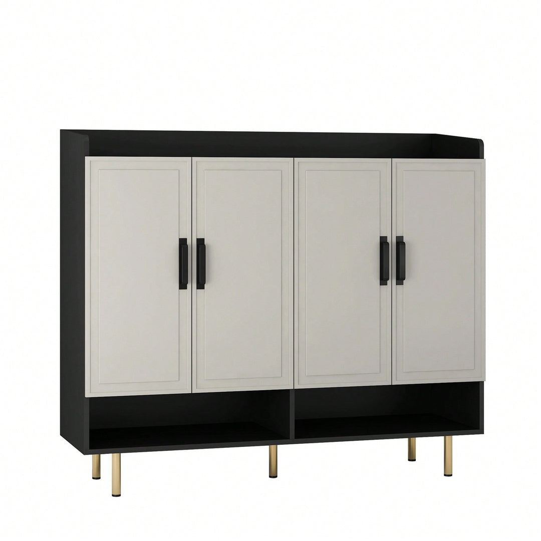 Modern Slim Black Shoe Storage Cabinet With 4 Doors And Adjustable Shelves For Entryway And Closet Organization Image 3