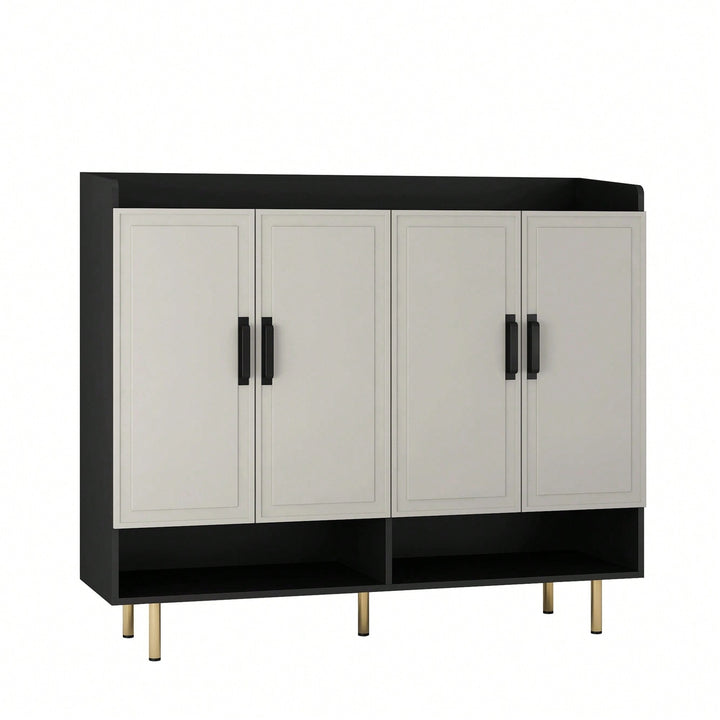 Modern Slim Black Shoe Storage Cabinet With 4 Doors And Adjustable Shelves For Entryway And Closet Organization Image 3