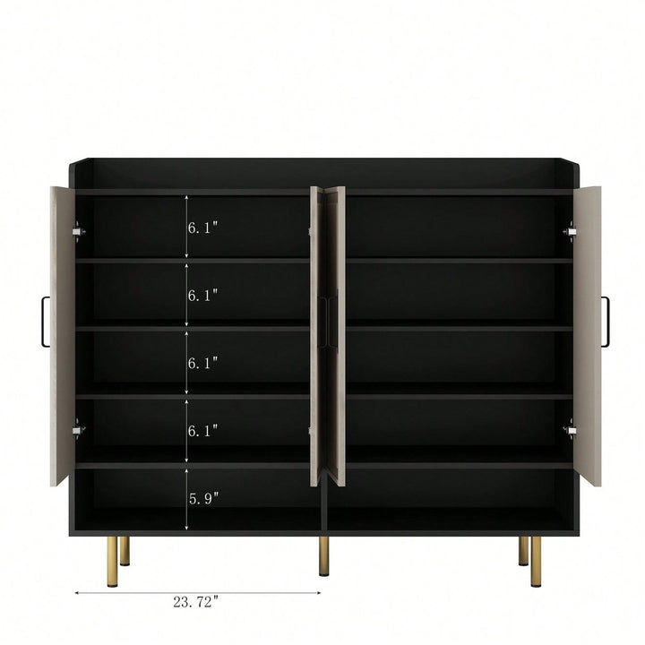 Modern Slim Black Shoe Storage Cabinet With 4 Doors And Adjustable Shelves For Entryway And Closet Organization Image 4