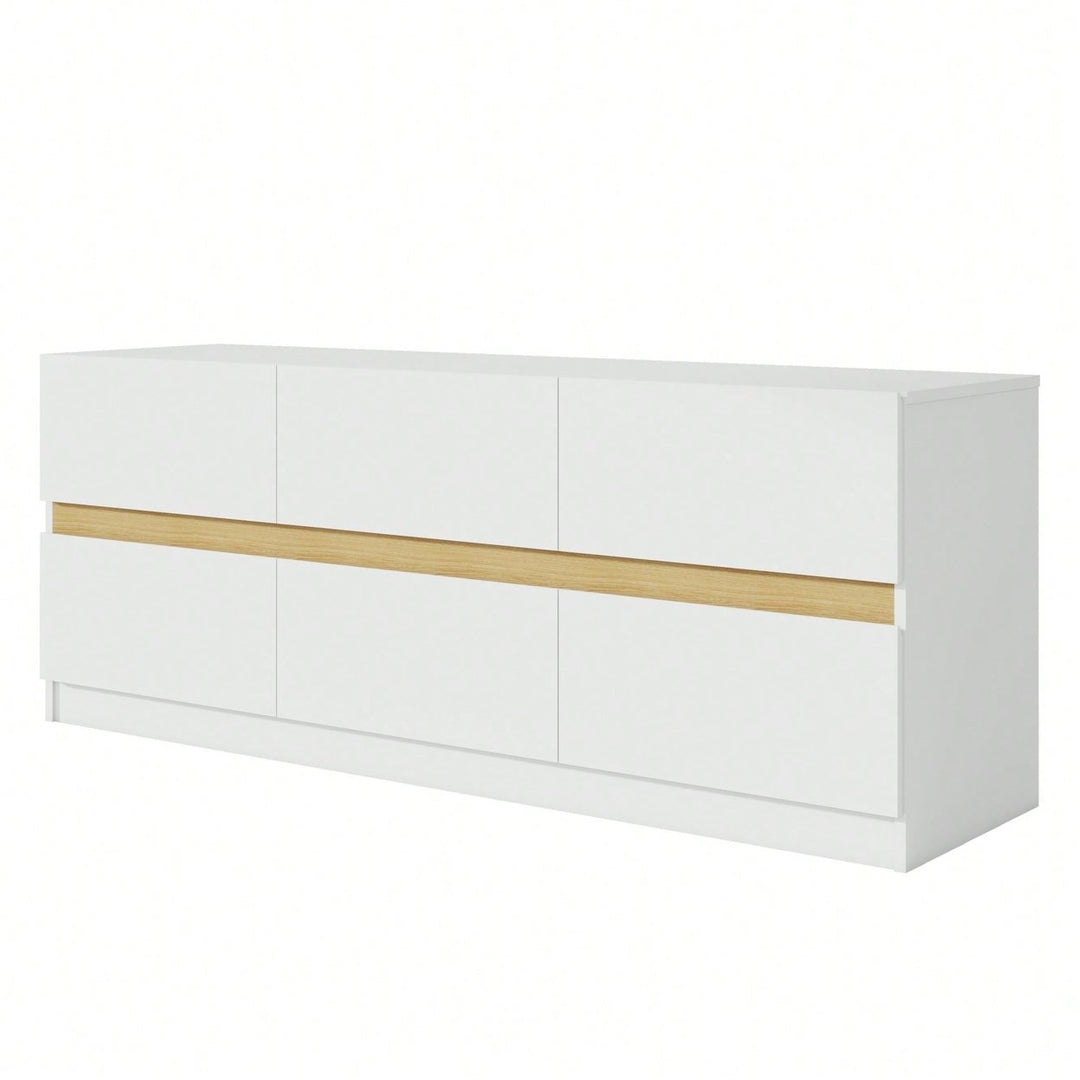 Spacious 6 Drawer Wood Dresser For Bedroom Stylish Clothes Organizer With Wide Storage Drawers White Image 7