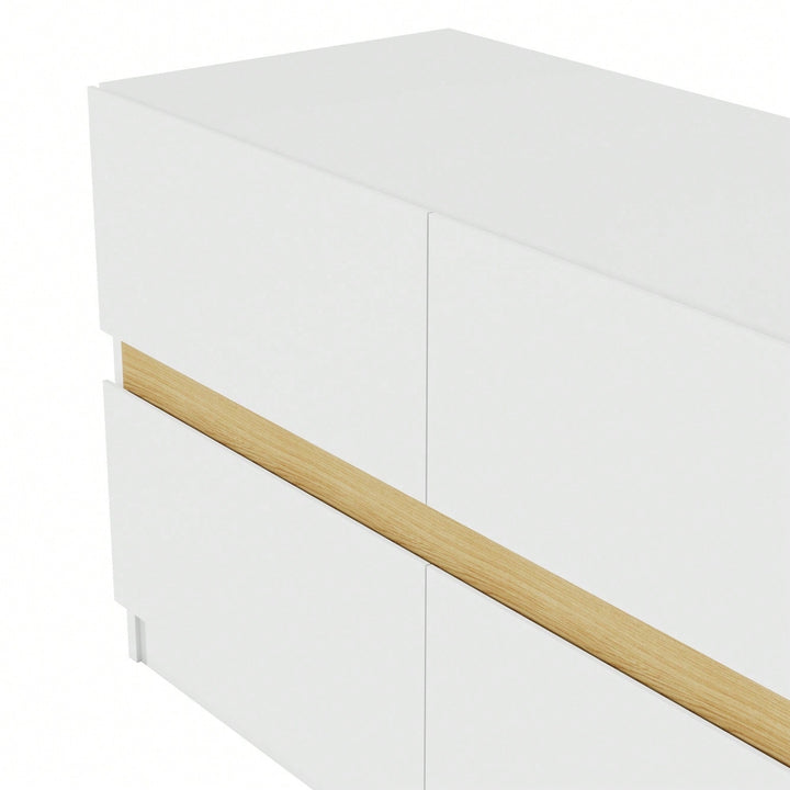 Spacious 6 Drawer Wood Dresser For Bedroom Stylish Clothes Organizer With Wide Storage Drawers White Image 8