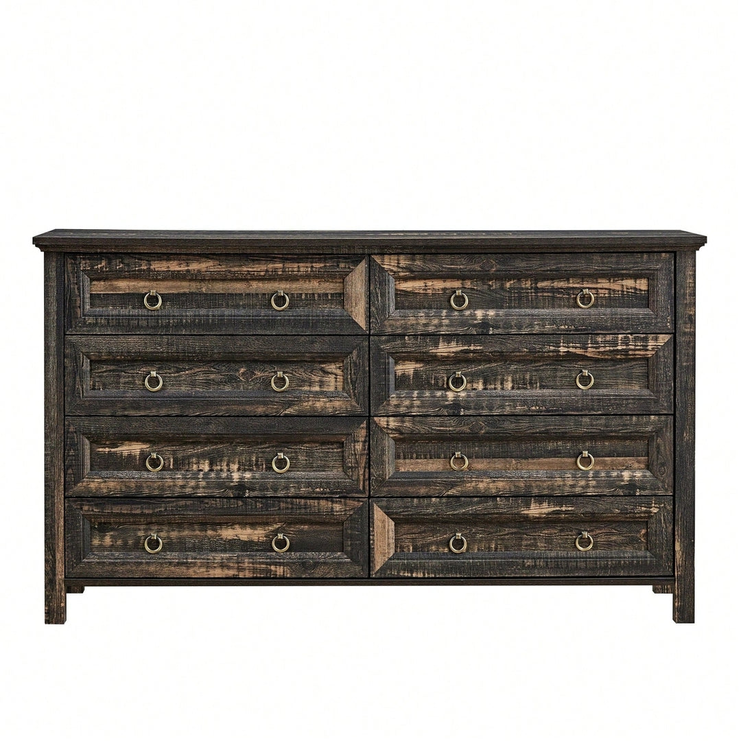 Rustic 8 Drawer Wooden Dresser Chest For Bedroom Storage Organizer In Living Room And Hallway Image 1