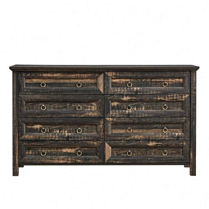 Rustic 8 Drawer Wooden Dresser Chest For Bedroom Storage Organizer In Living Room And Hallway Image 1