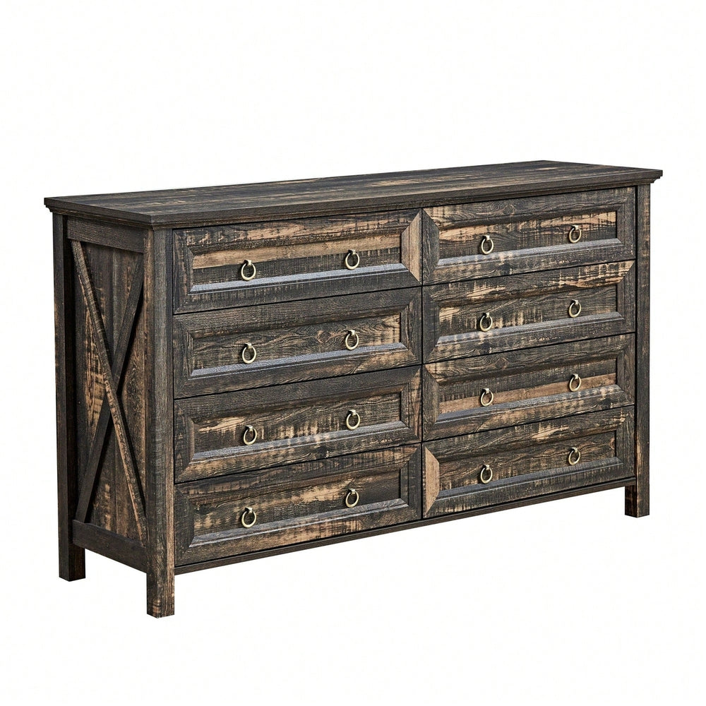 Rustic 8 Drawer Wooden Dresser Chest For Bedroom Storage Organizer In Living Room And Hallway Image 2