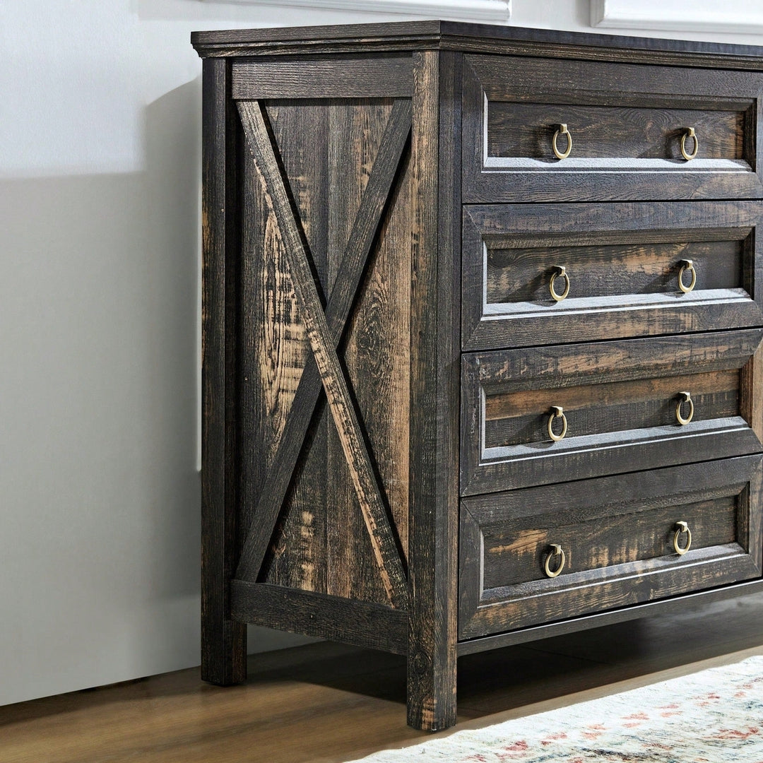 Rustic 8 Drawer Wooden Dresser Chest For Bedroom Storage Organizer In Living Room And Hallway Image 3