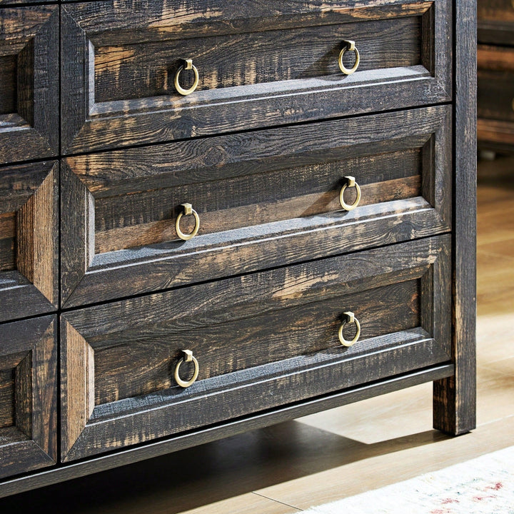 Rustic 8 Drawer Wooden Dresser Chest For Bedroom Storage Organizer In Living Room And Hallway Image 5