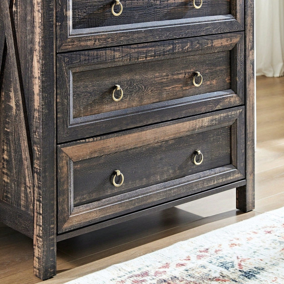 Rustic Tall Chest Of Drawers With 5 Storage Drawers For Bedroom Living Room Hallway In Dark Oak Finish Image 5