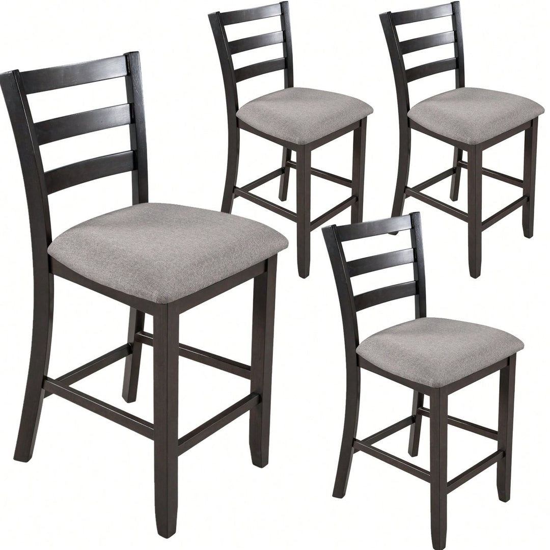 Set Of 4 Espresso Wooden Counter Height Dining Chairs With Comfortable Padded Seats Image 1