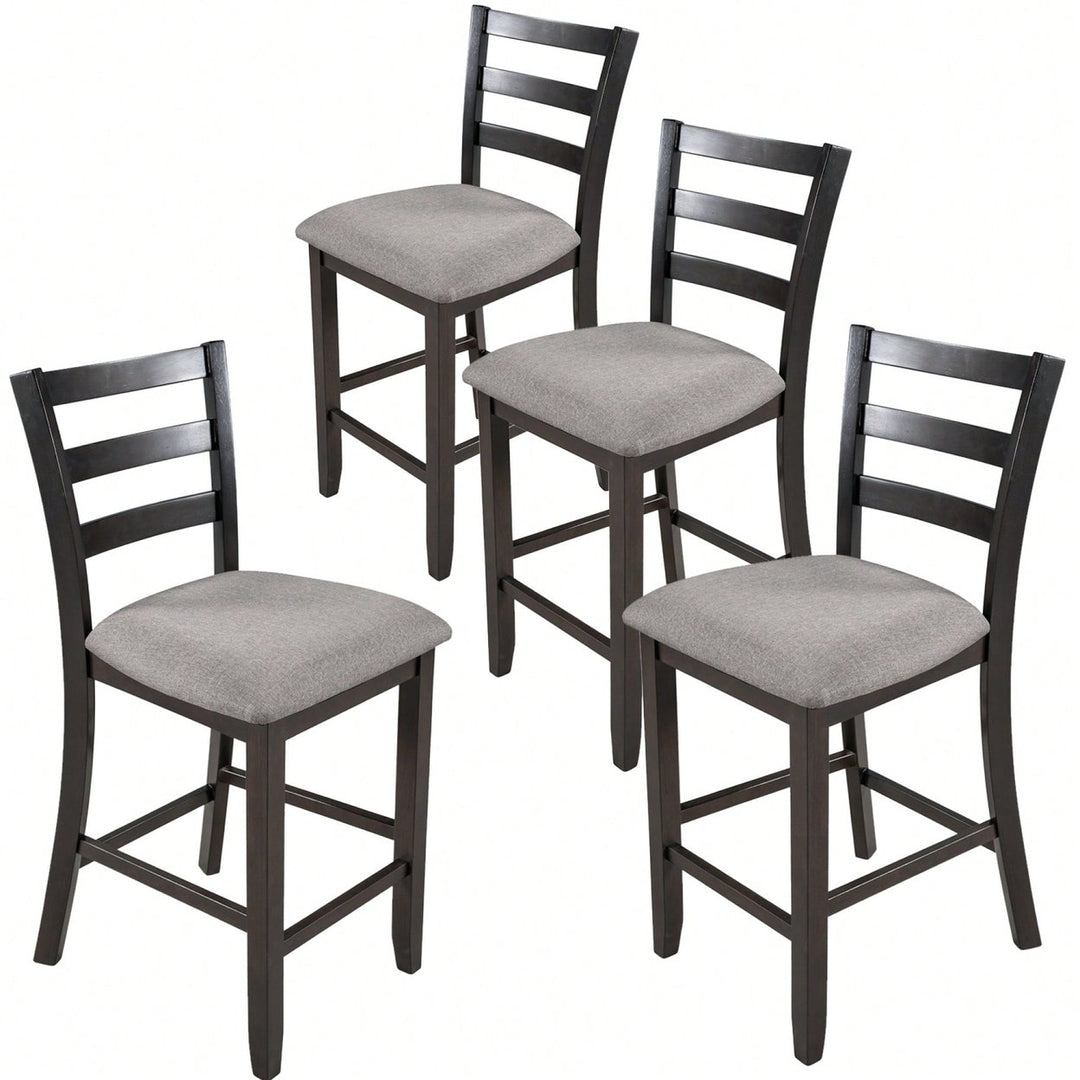 Set Of 4 Espresso Wooden Counter Height Dining Chairs With Comfortable Padded Seats Image 2