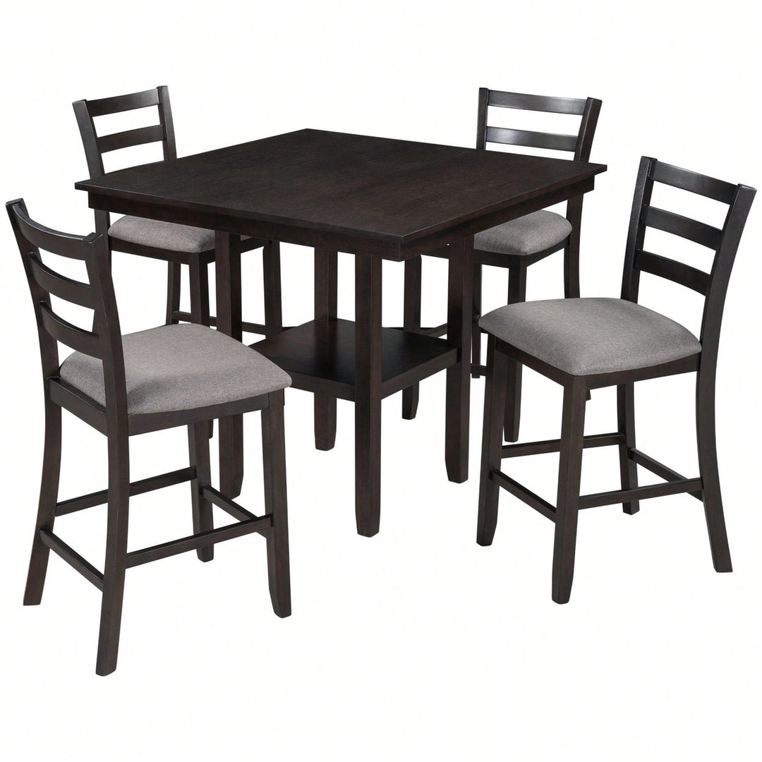 Set Of 4 Espresso Wooden Counter Height Dining Chairs With Comfortable Padded Seats Image 3